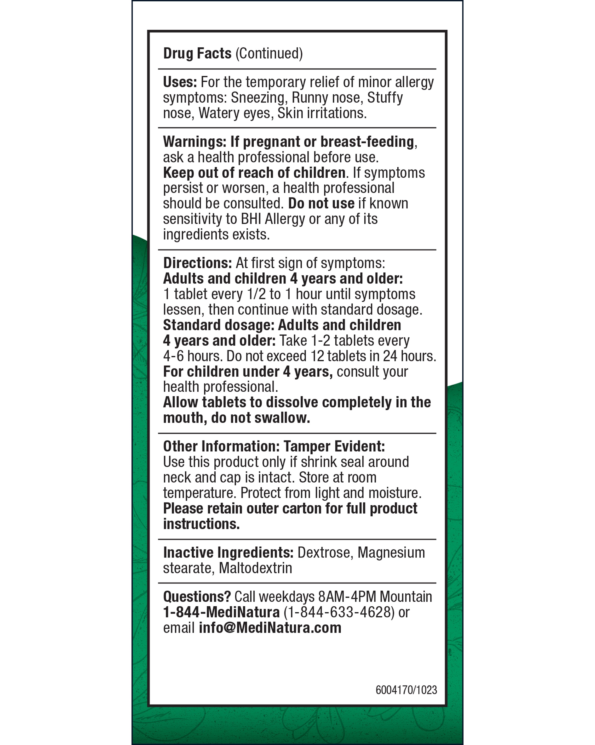 BHI Allergy relief directions
