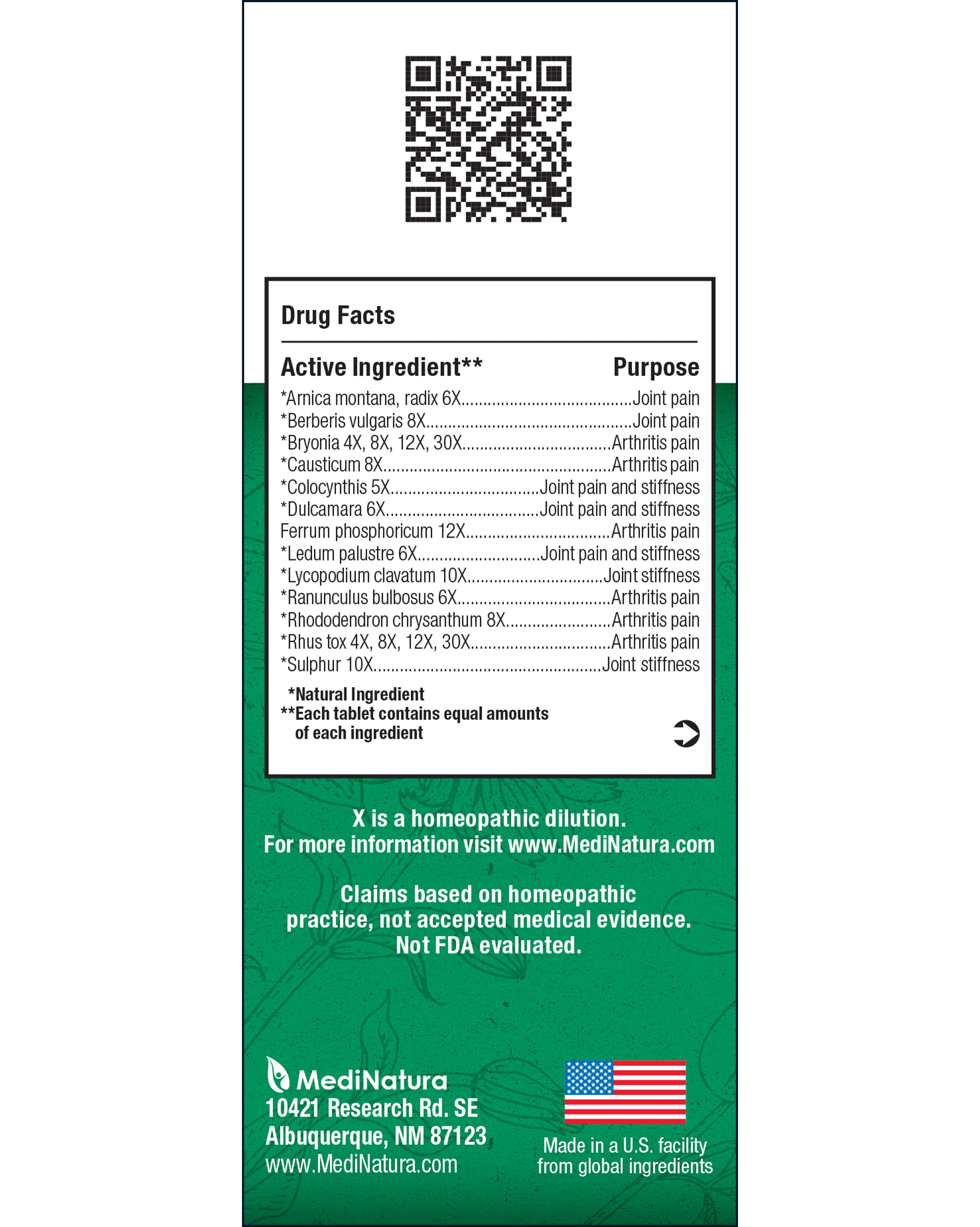 BHI Arthritis active ingredients