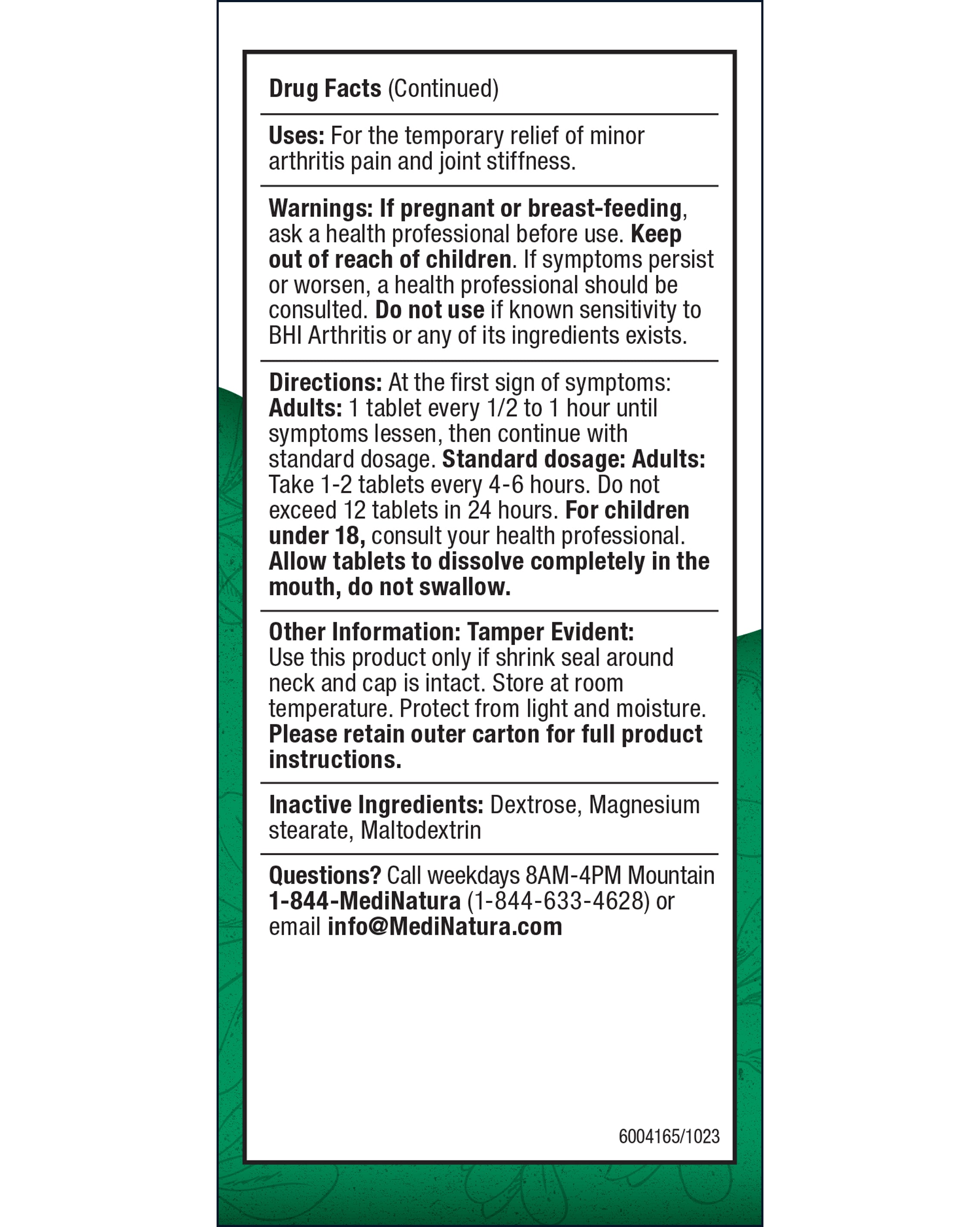 BHI Arthritis directions