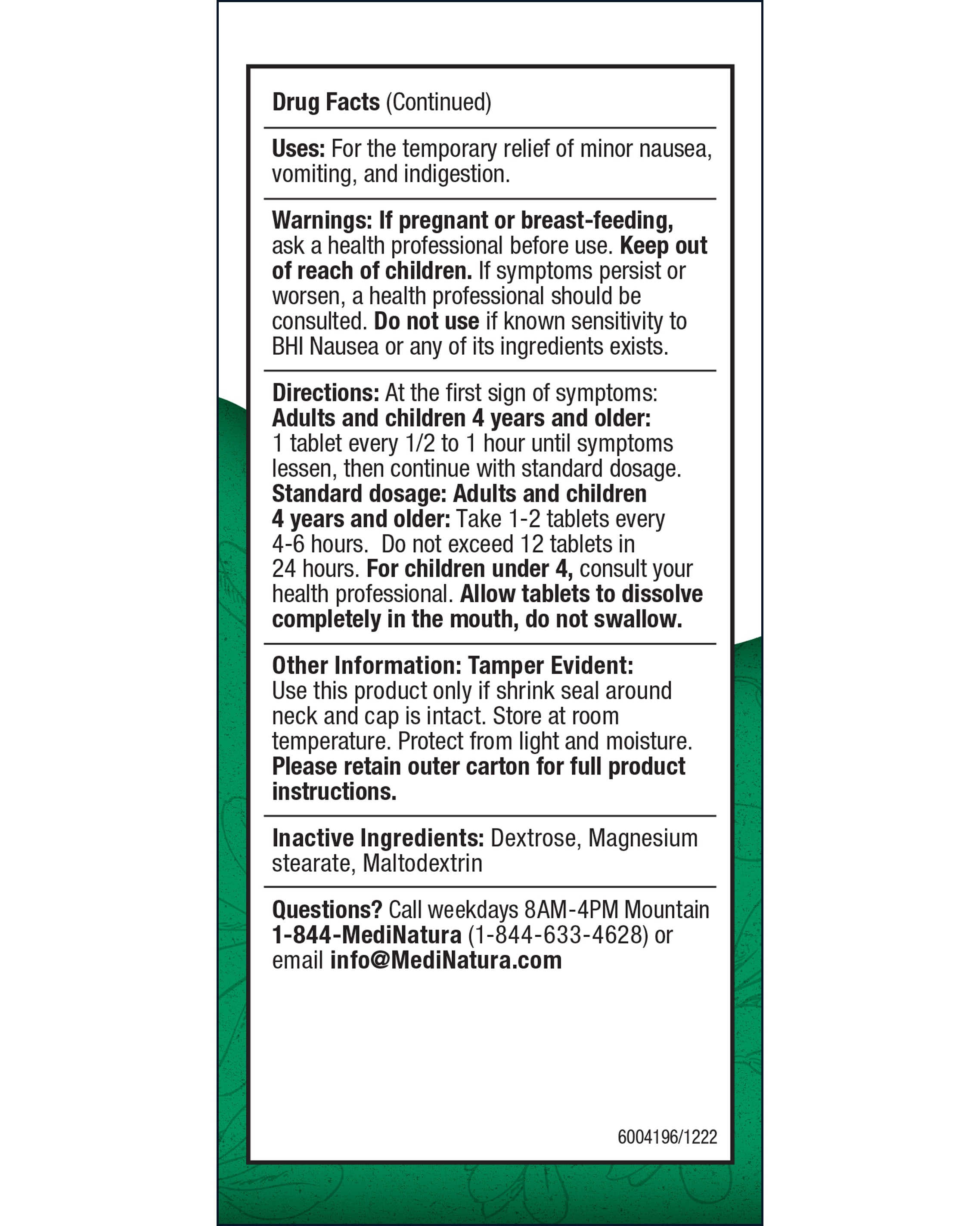 BHI Nausea other information