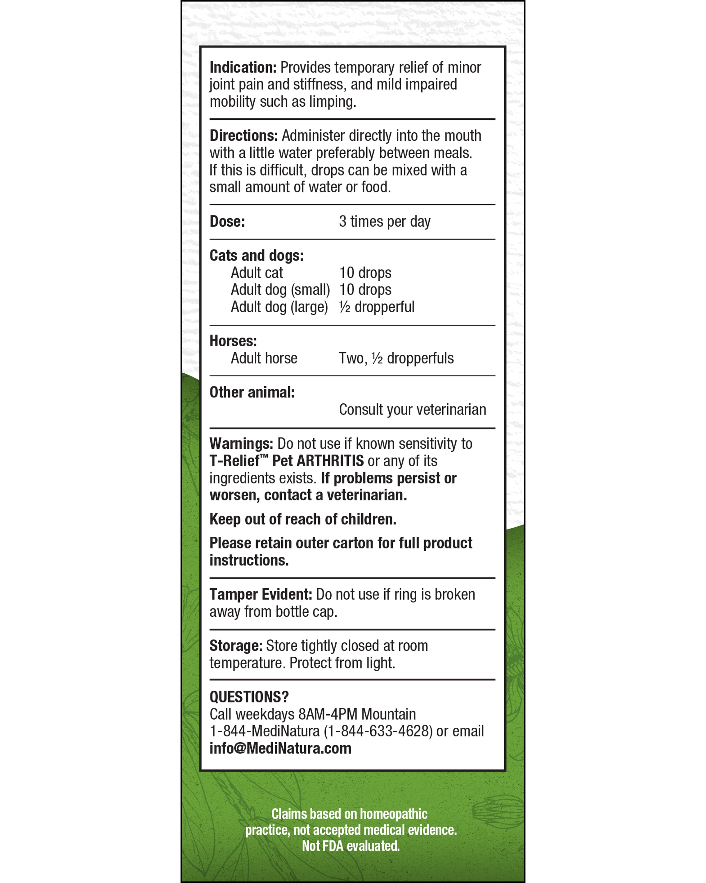 T-Relief PET Arthritis Drops 50ml Indication