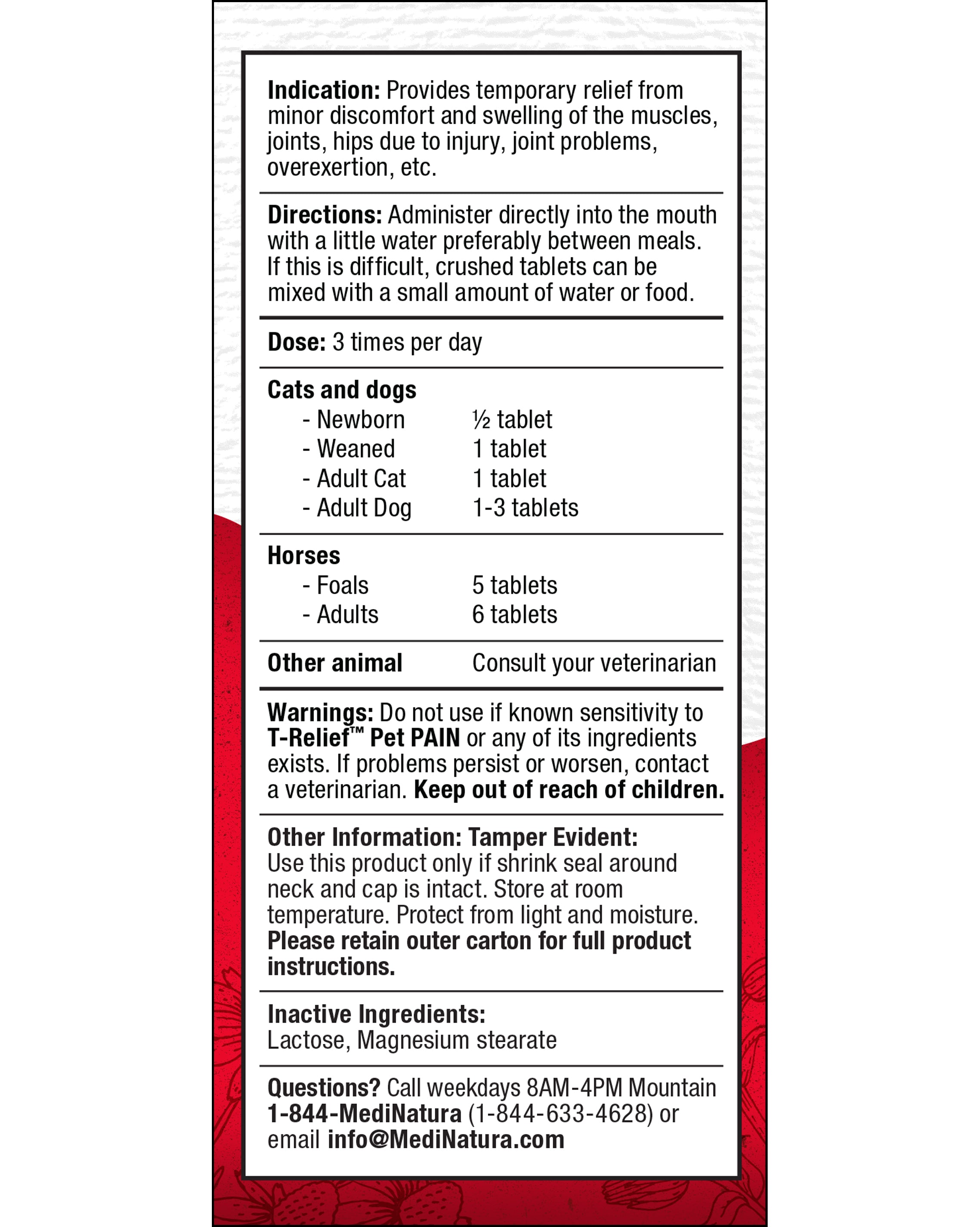 T-Relief PET Pain TABS Indication