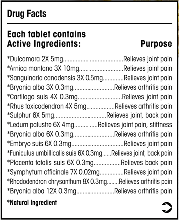 T-Relief XS Arthritis Tabs 250ct Drug facts