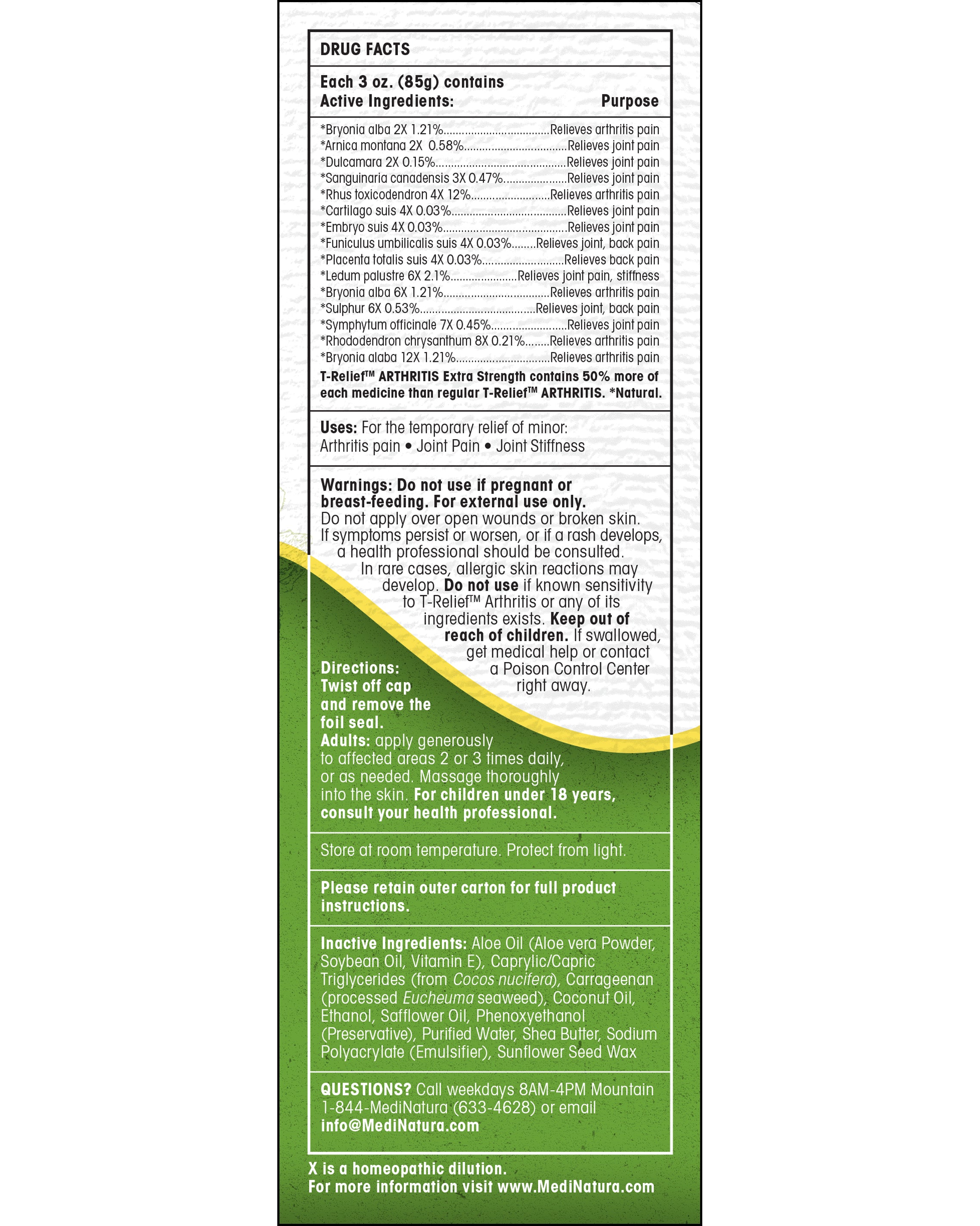 T-Relief Arthritis Extra Strength Cream 3oz Facts