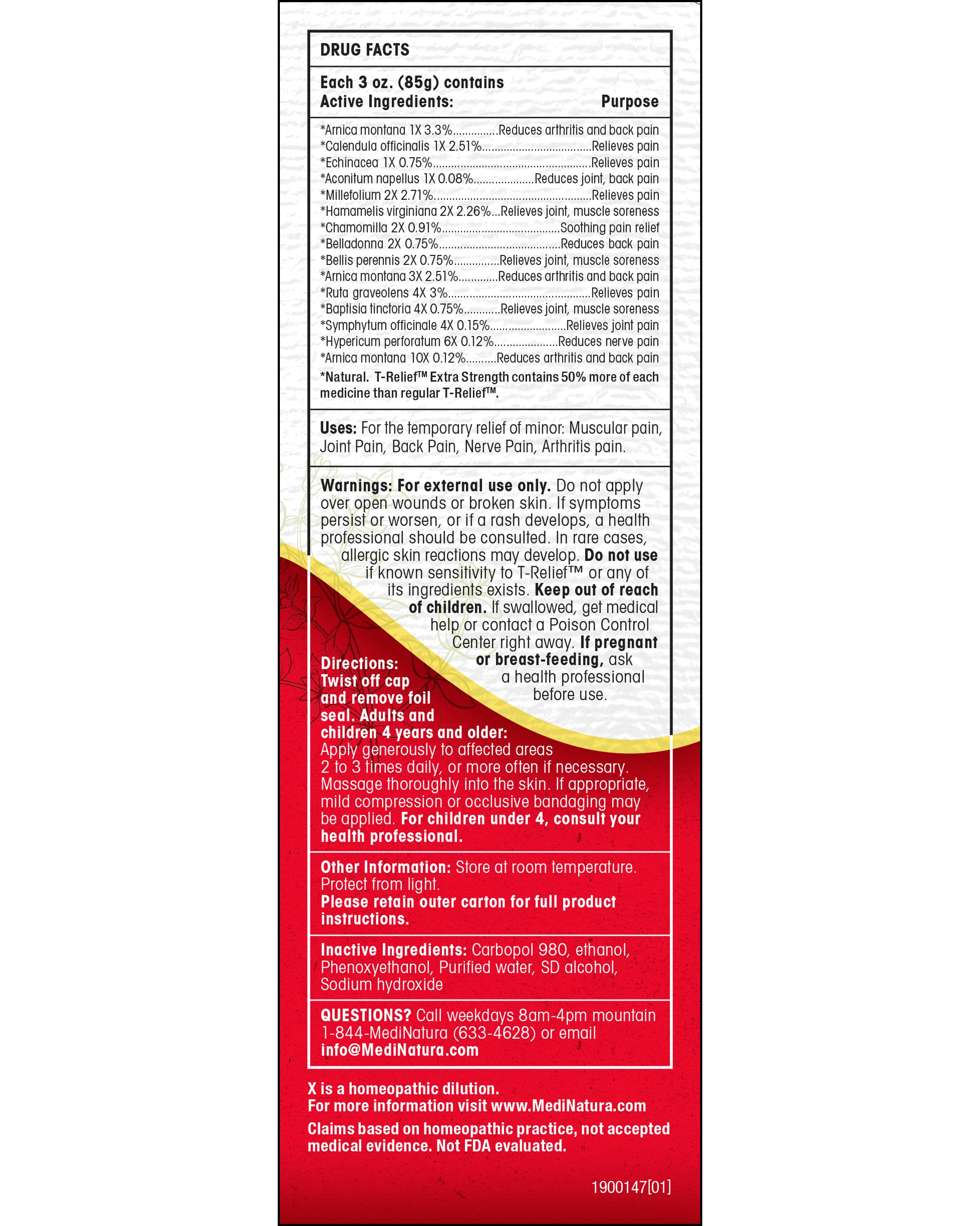 T-Relief Extra Strength Pain 3oz Gel Facts