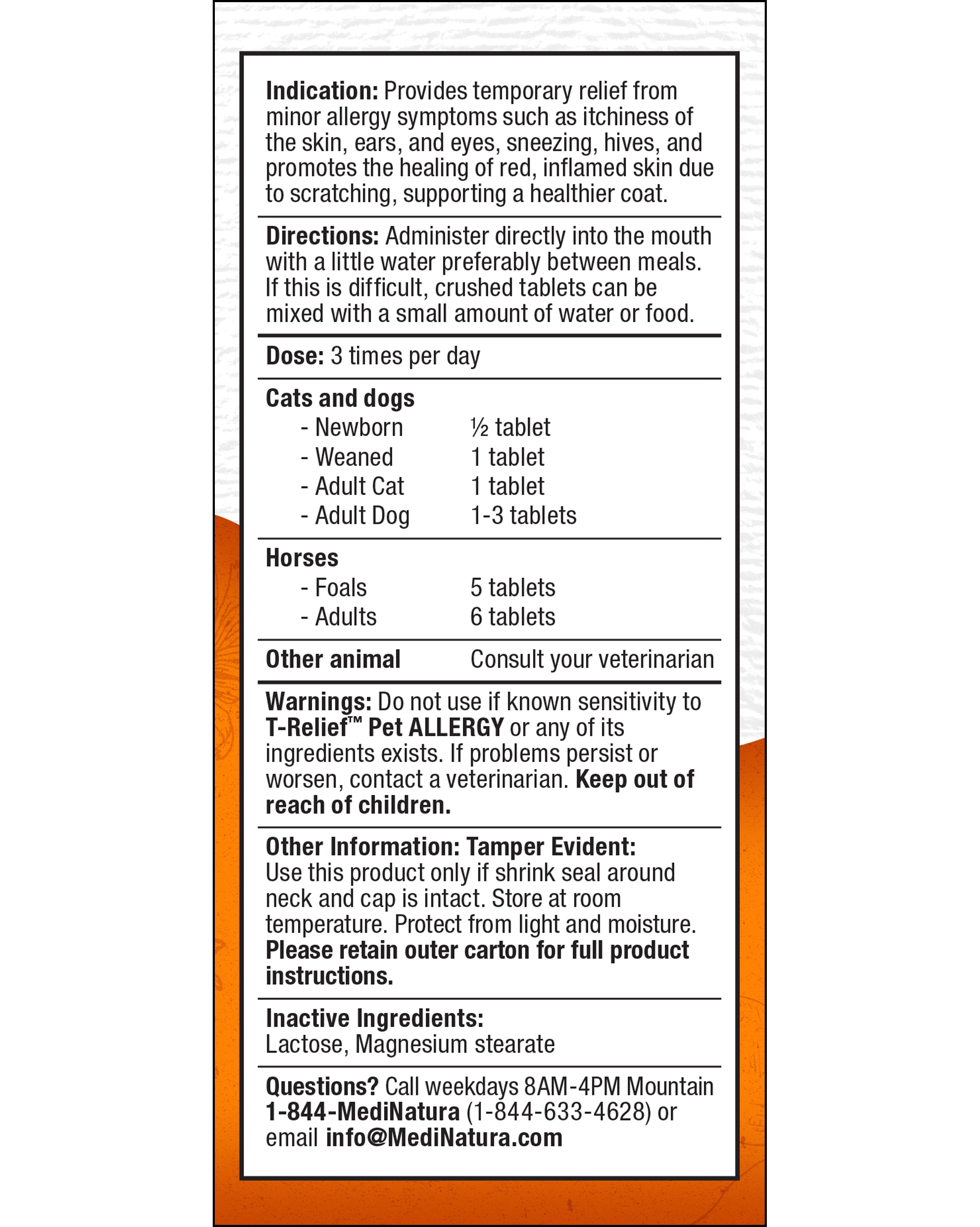 T-Relief PET Allergy TABS 90ct Indication