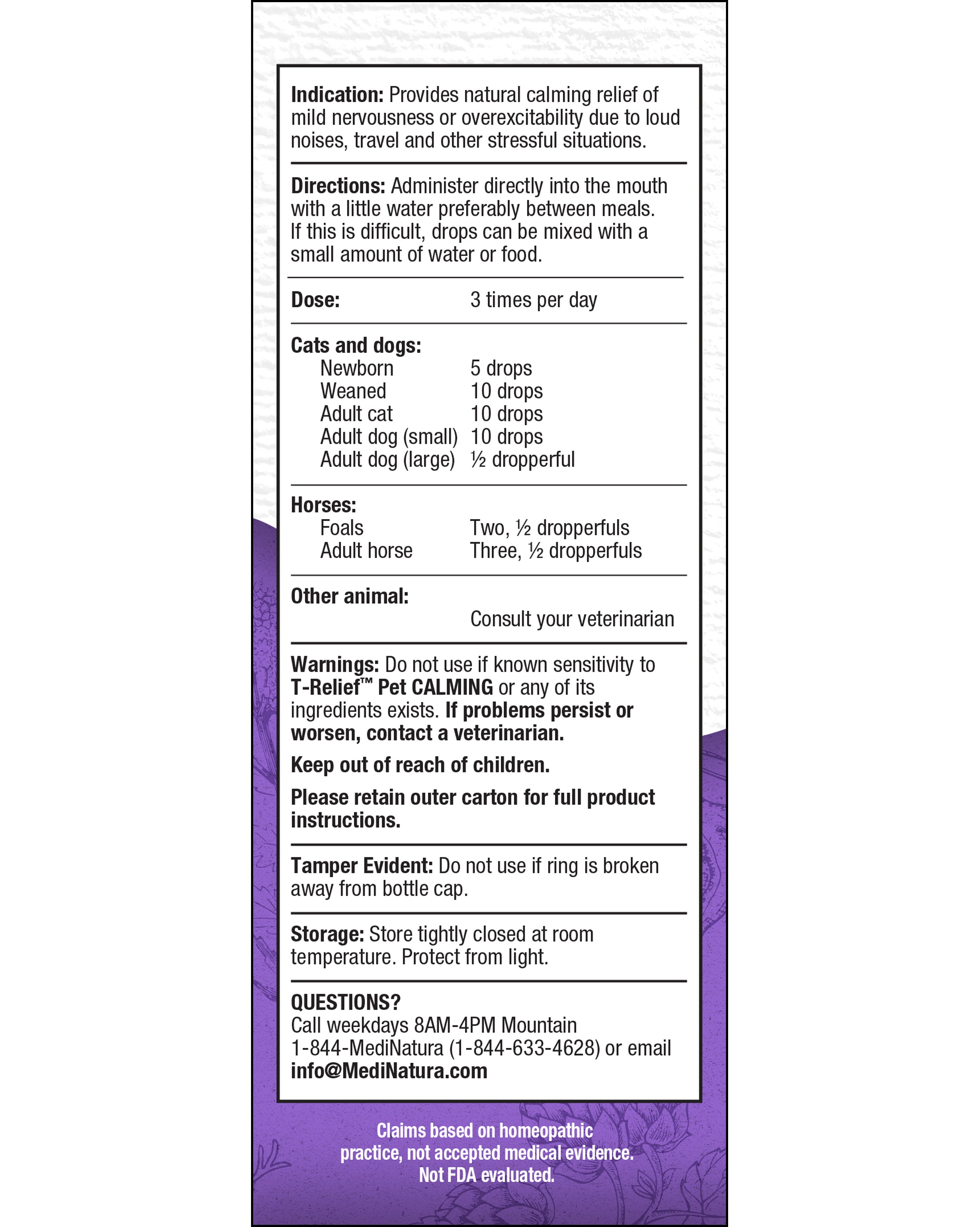 T-Relief PET Calm Drops Indication